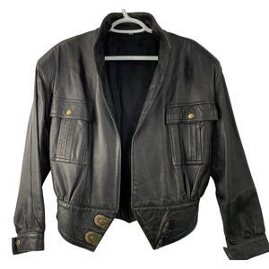 Vintage 80s Italy Sz 7 Small Leather Moto Jacket  Crop Buckle GUC 6676 Womens